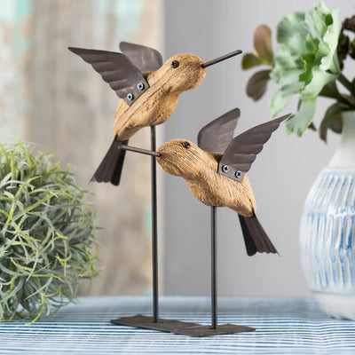 Whimsical Elegance: Set of Two 8" Natural Bird Figurines