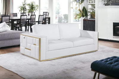 Opulent Elegance: White and Gold Top Grain Leather Sofa