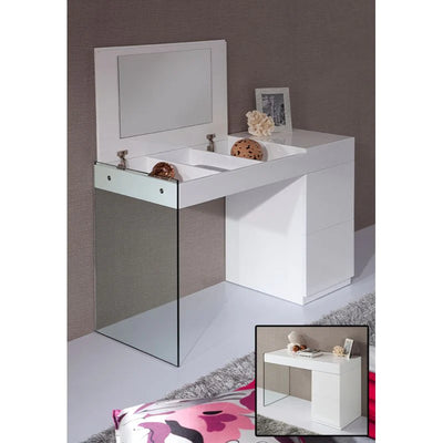 Effortless Elegance: White Glass Floating Vanity with a Mirror