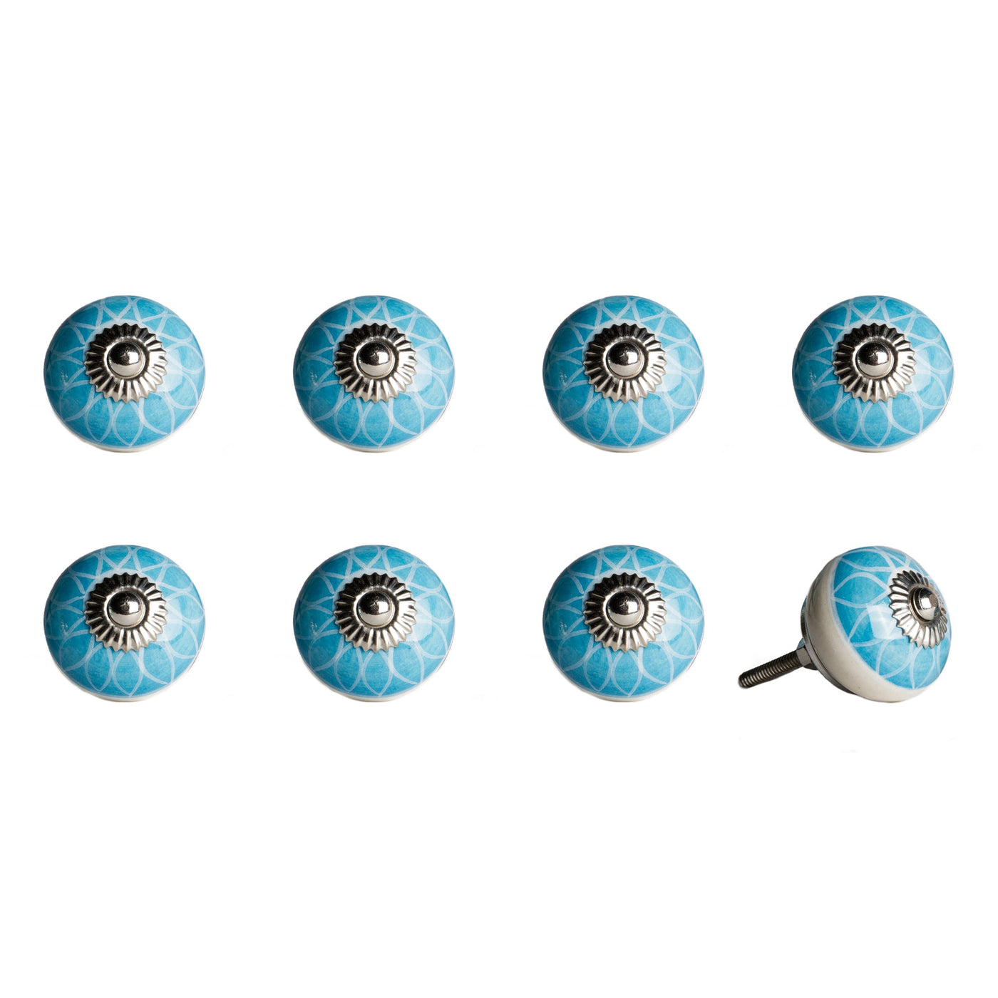 1.5’’ X 1.5’’ X 1.5’’ Ceramic Metal Aqua And White 8 Pack Knob - Knobs