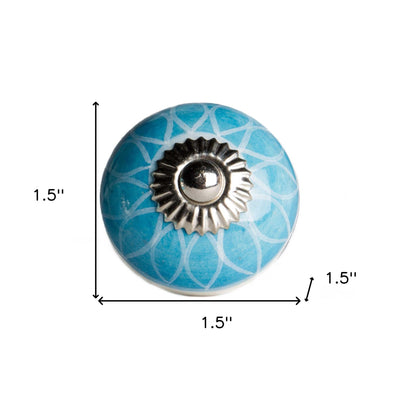 1.5’ X 1.5’ X 1.5’ Ceramic Metal Aqua And White 8 Pack Knob - Knobs