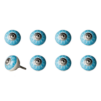 1.5’’ X 1.5’’ X 1.5’’ Ceramic Metal Aqua And White 8 Pack Knob - Knobs