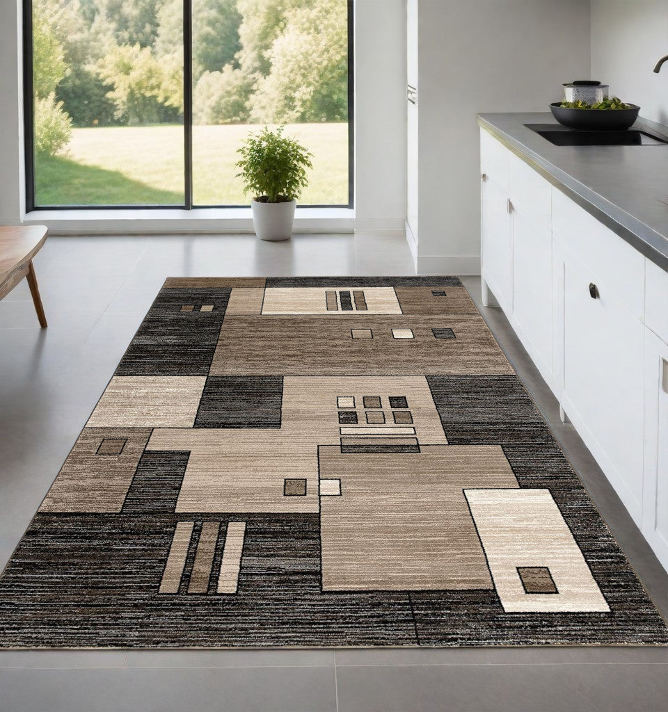 10’ Beige Abstract Power Loom Runner Rug - 4’ x 6’ - Area Rugs