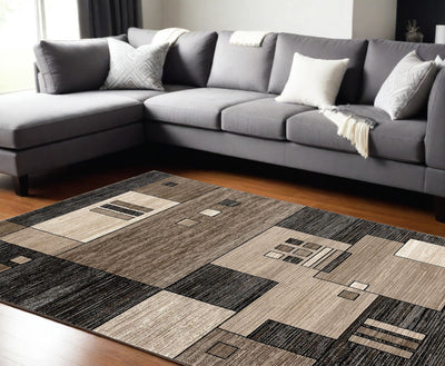 10’ Beige Abstract Power Loom Runner Rug - 8’ x 11’ - Area Rugs