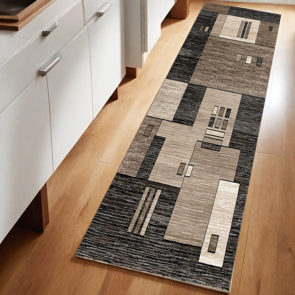 10’ Beige Abstract Power Loom Runner Rug - 3’ x 8’ - Area Rugs