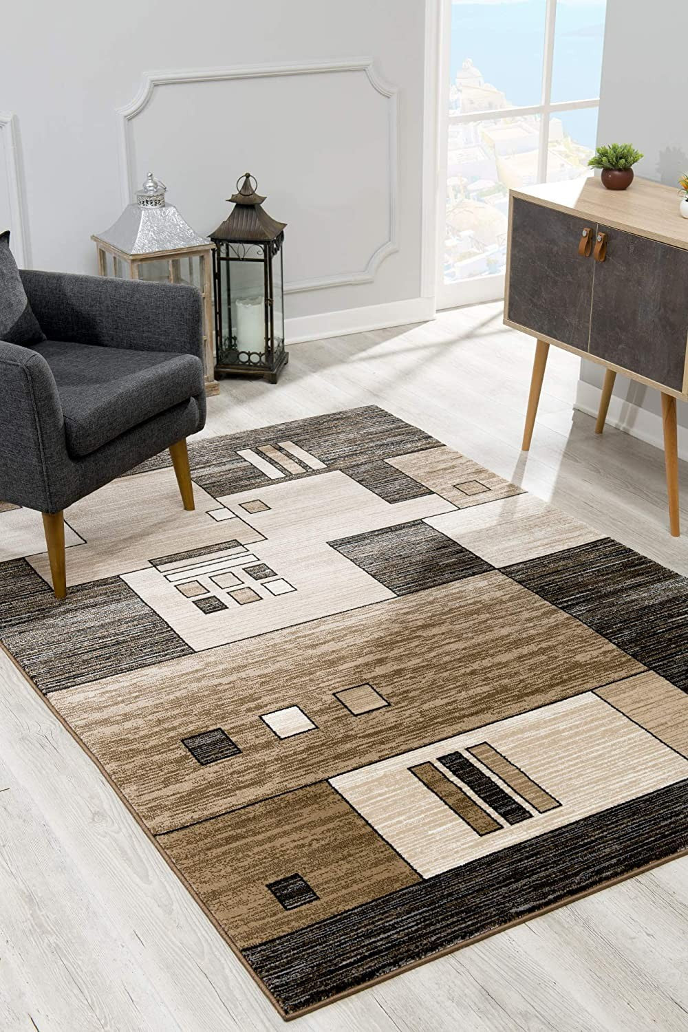 10’ Beige Abstract Power Loom Runner Rug - Area Rugs