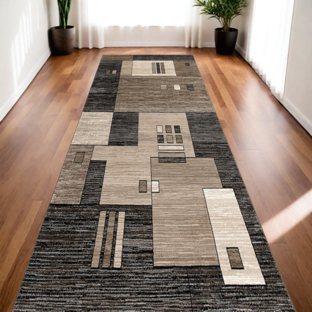 10’ Beige Abstract Power Loom Runner Rug - 2’ x 10’ - Area Rugs