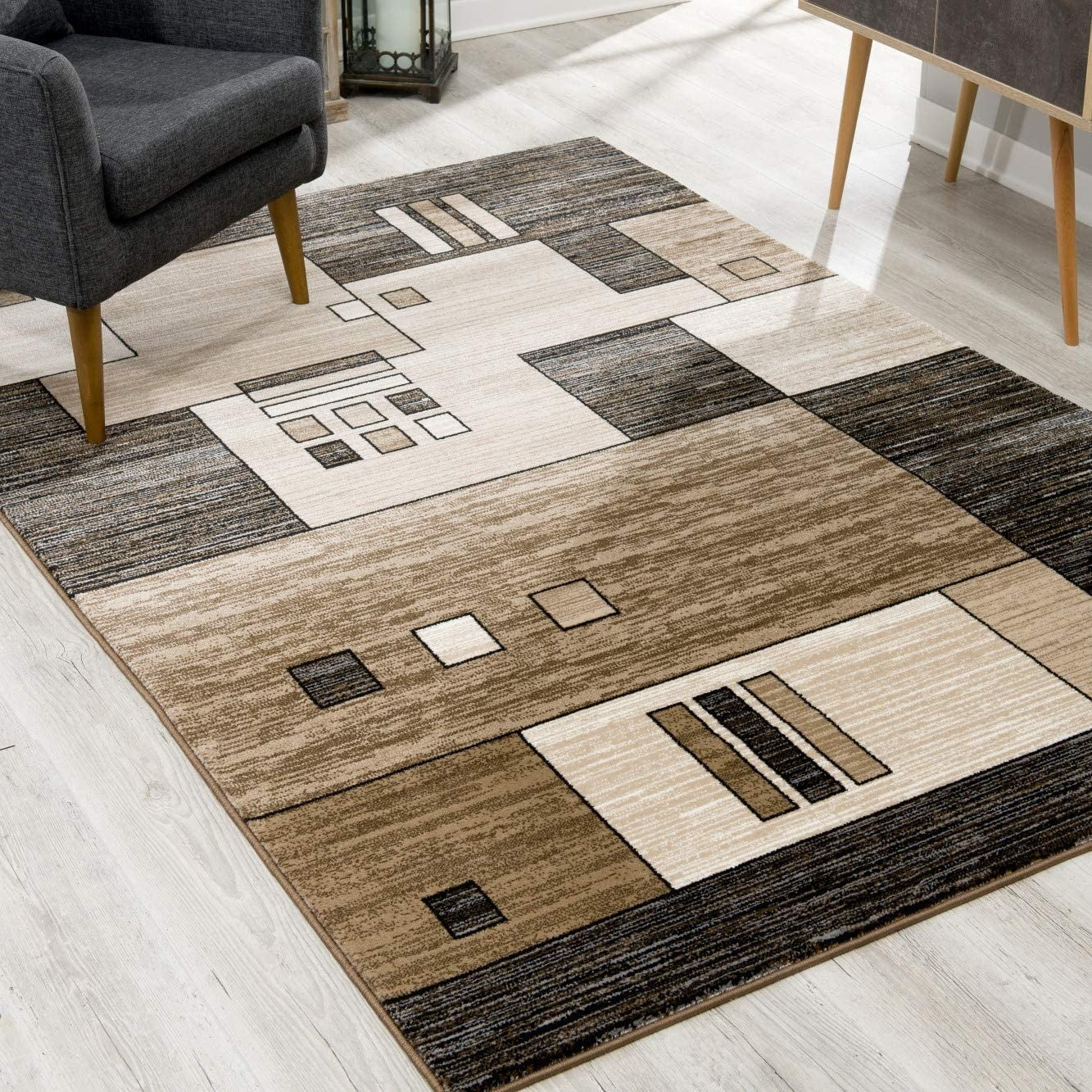 10’ Beige Abstract Power Loom Runner Rug - Area Rugs