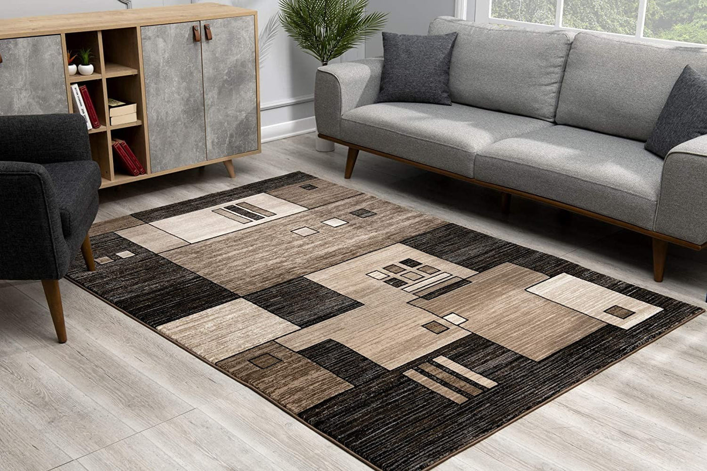 10’ Beige Abstract Power Loom Runner Rug - Area Rugs