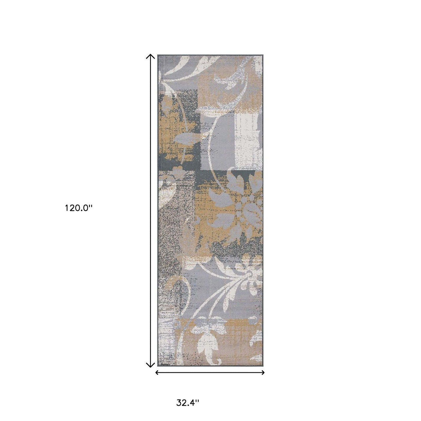 10’ Beige And Gray Floral Power Loom Distressed Stain Resistant Runner Rug - Area Rugs