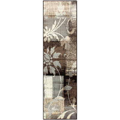 10’ Beige And Gray Floral Power Loom Distressed Stain Resistant Runner Rug - Area Rugs