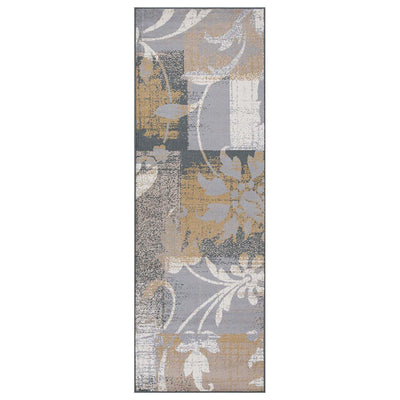 10’ Beige And Gray Floral Power Loom Distressed Stain Resistant Runner Rug - Area Rugs