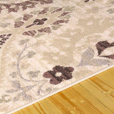 10’ Beige Ivory And Brown Floral Stain Resistant Runner Rug - Area Rugs