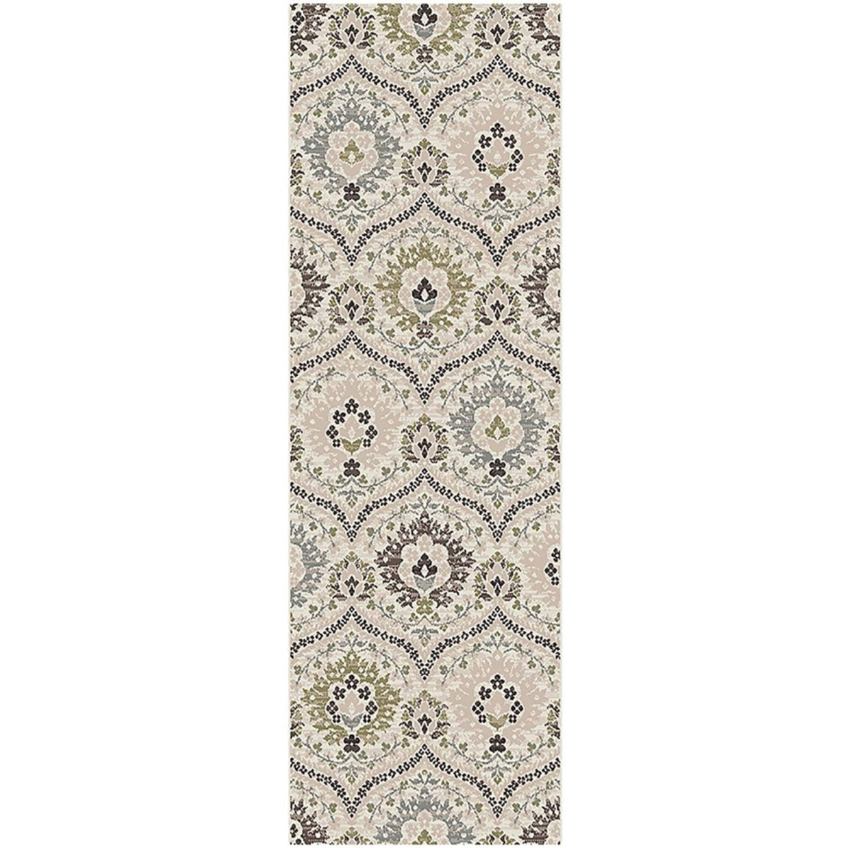 10’ Beige Ivory And Brown Floral Stain Resistant Runner Rug - Area Rugs