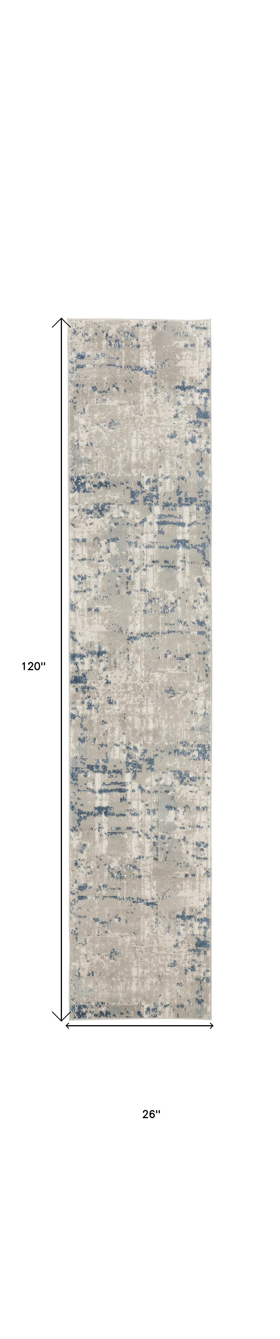 10’ Blue and Gray Abstract Power Loom Runner Rug - Area Rugs