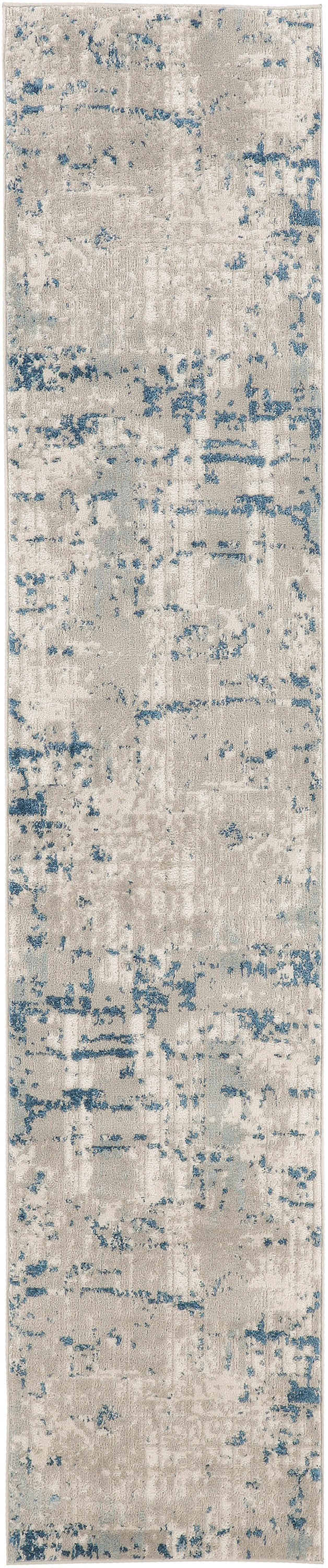 10’ Blue and Gray Abstract Power Loom Runner Rug - Area Rugs