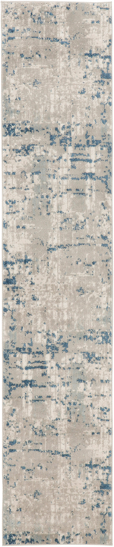 10’ Blue and Gray Abstract Power Loom Runner Rug - Area Rugs