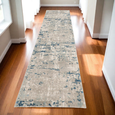 10’ Blue and Gray Abstract Power Loom Runner Rug - Area Rugs