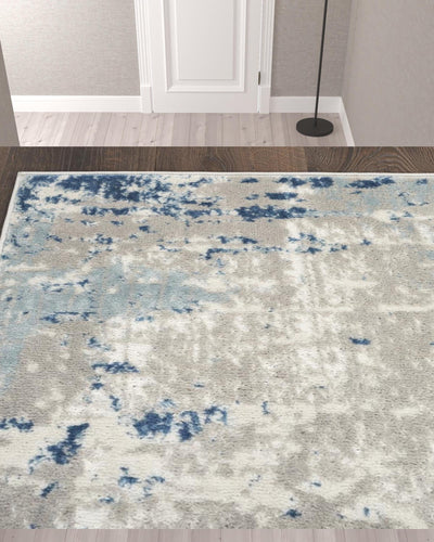 10’ Blue and Gray Abstract Power Loom Runner Rug - Area Rugs