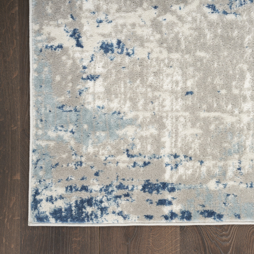 10’ Blue and Gray Abstract Power Loom Runner Rug - Area Rugs