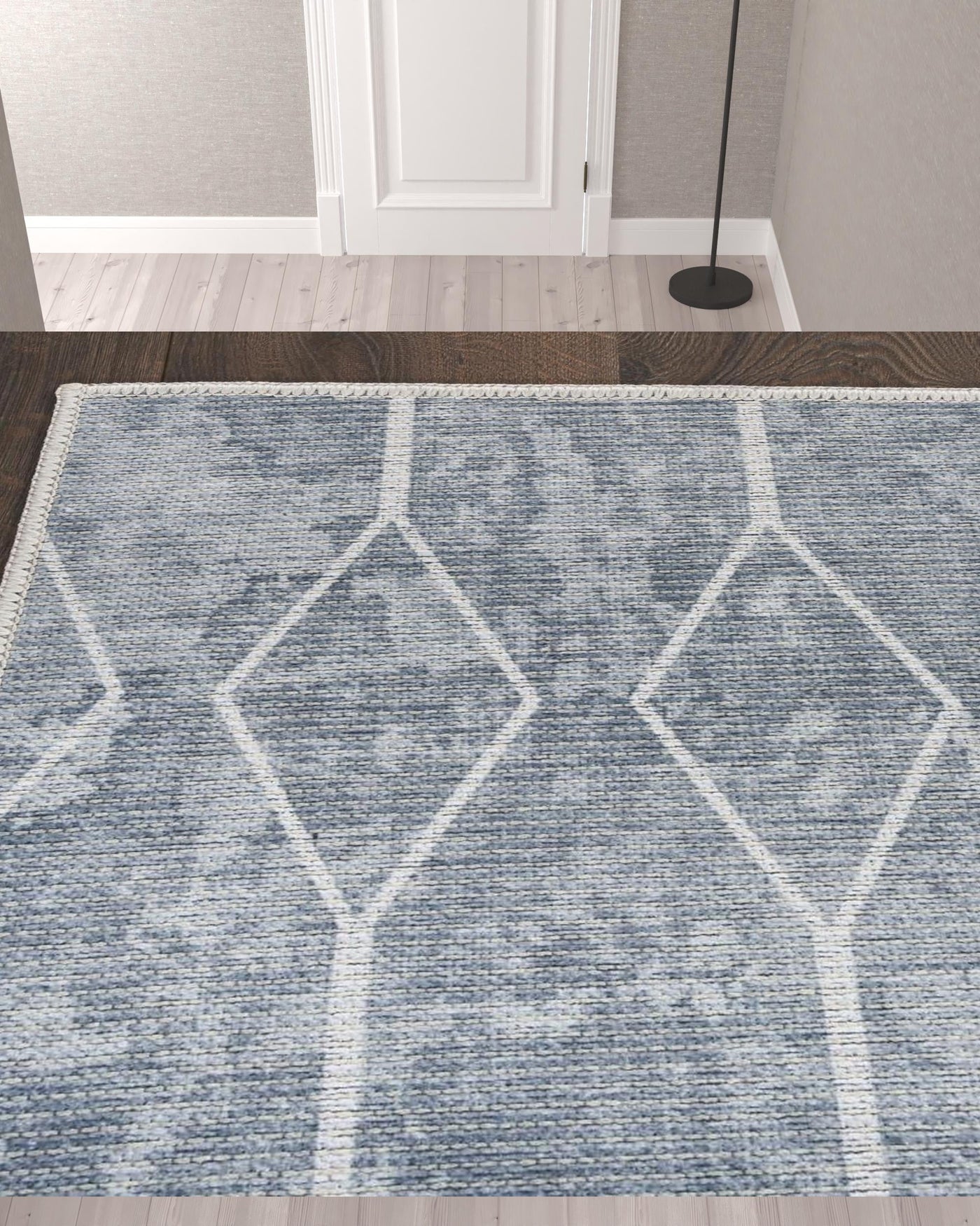 10’ Blue and Gray Geometric Power Loom Washable Runner Rug - Area Rugs