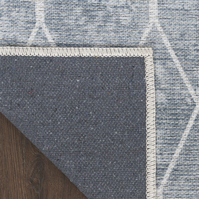 10’ Blue and Gray Geometric Power Loom Washable Runner Rug - Area Rugs