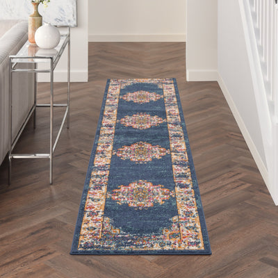 10’ Blue and Ivory Oriental Power Loom Distressed Runner Rug - Area Rugs