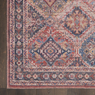 10’ Blue and Red Floral Power Loom Distressed Washable Runner Rug - Area Rugs