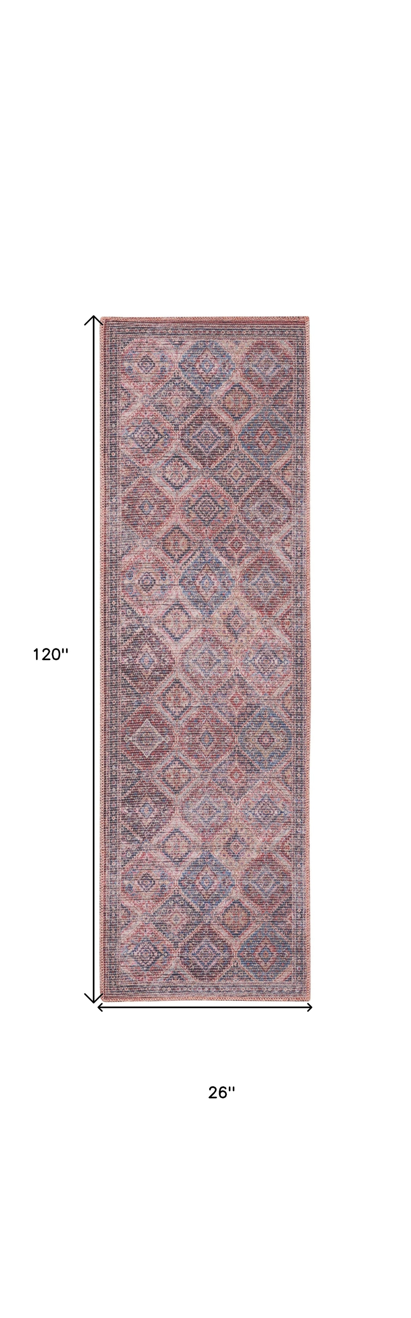 10’ Blue and Red Floral Power Loom Distressed Washable Runner Rug - Area Rugs