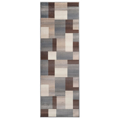 10’ Grey Patchwork Stain Resistant Runner Rug - Area Rugs