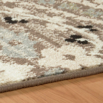 10’ Ivory Beige And Light Blue Floral Stain Resistant Runner Rug - Area Rugs