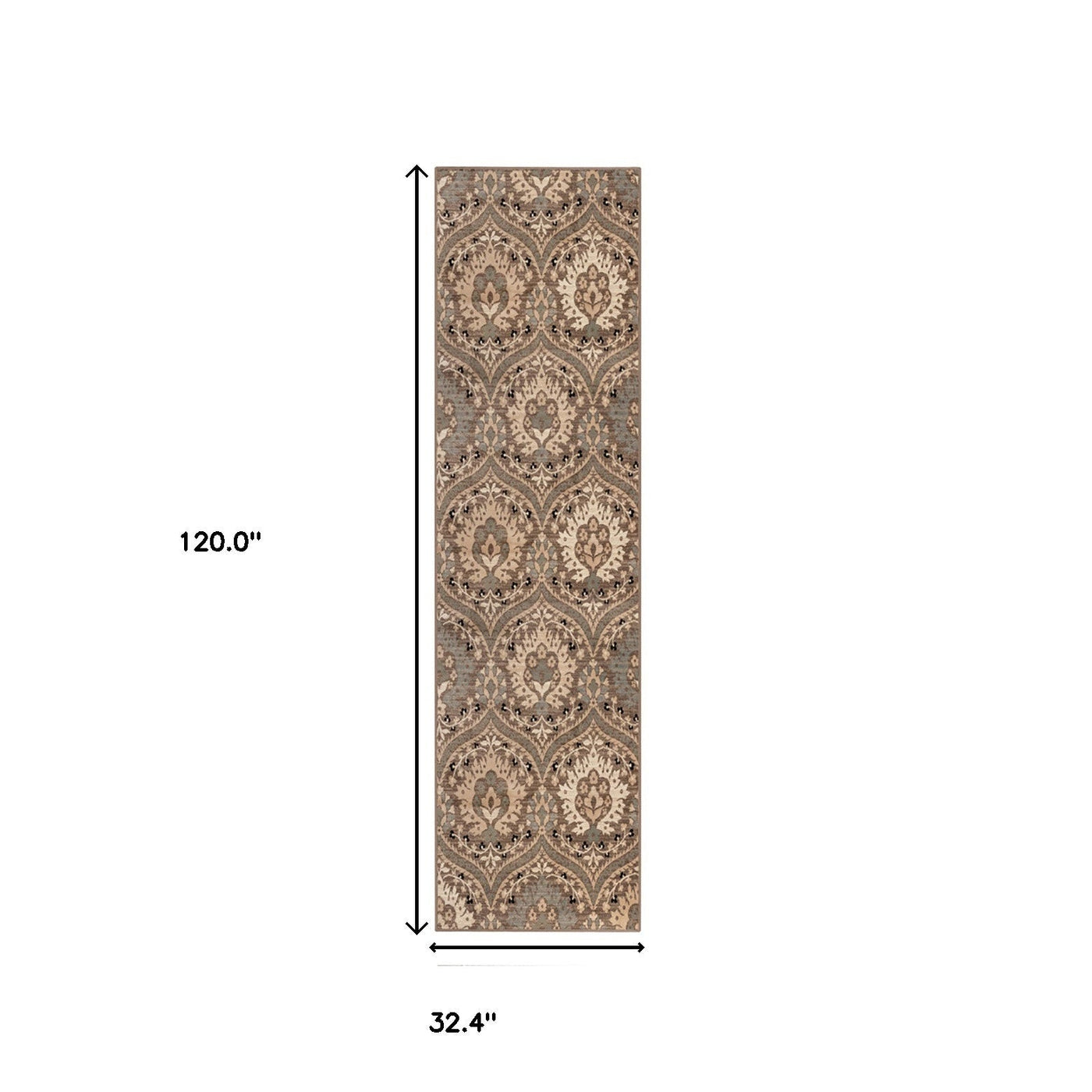 10’ Ivory Beige And Light Blue Floral Stain Resistant Runner Rug - Area Rugs