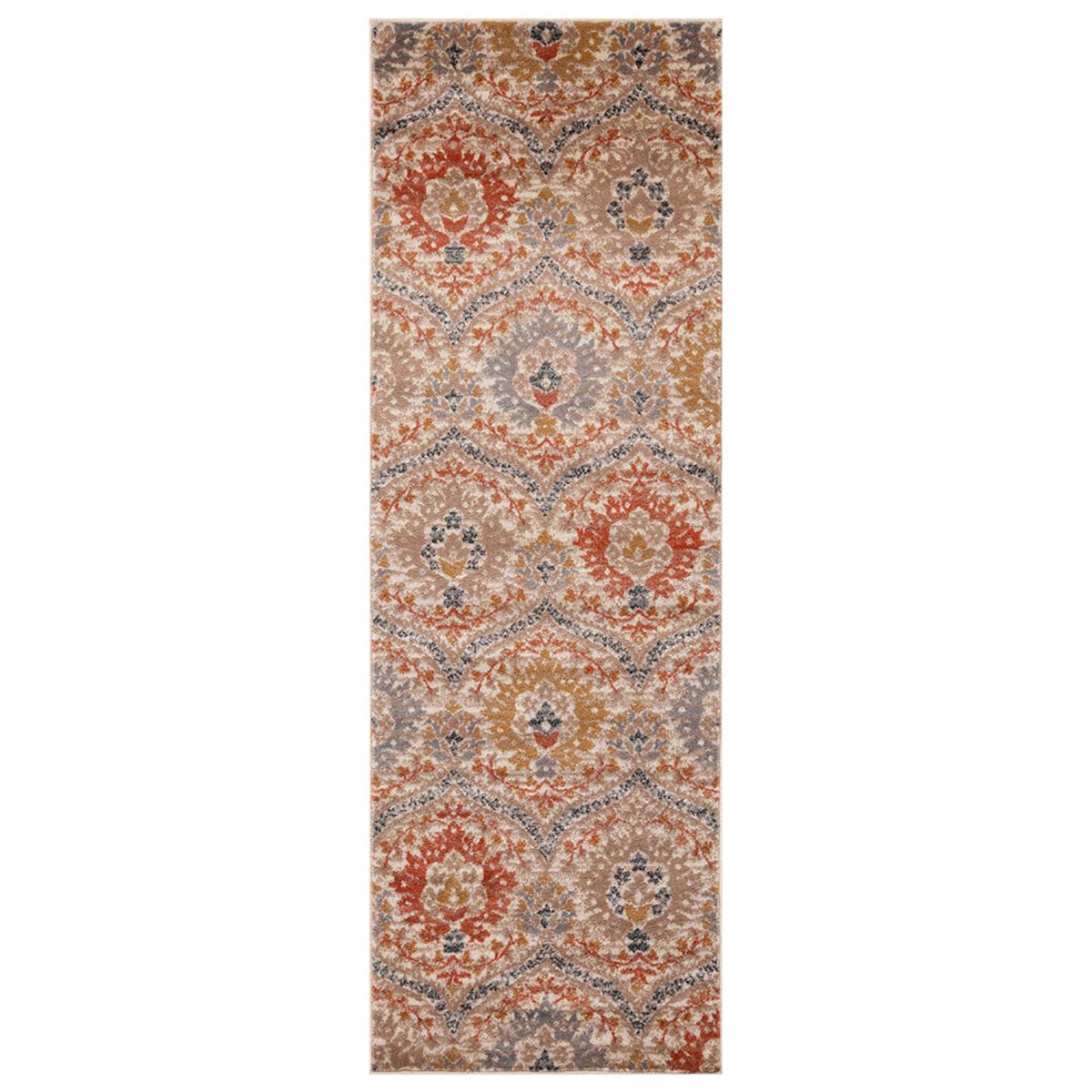 10’ Ivory Orange And Gray Floral Stain Resistant Runner Rug - Area Rugs