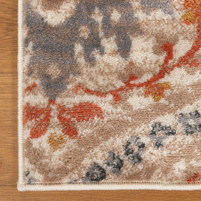 10’ Ivory Orange And Gray Floral Stain Resistant Runner Rug - Area Rugs