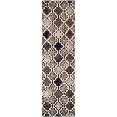 10’ Ivory Quatrefoil Power Loom Distressed Stain Resistant Runner Rug - Area Rugs