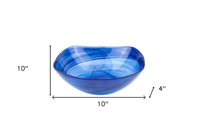 10’’ Modern Soft Square Blue Swirl Glass Bowl - Serving Bowls