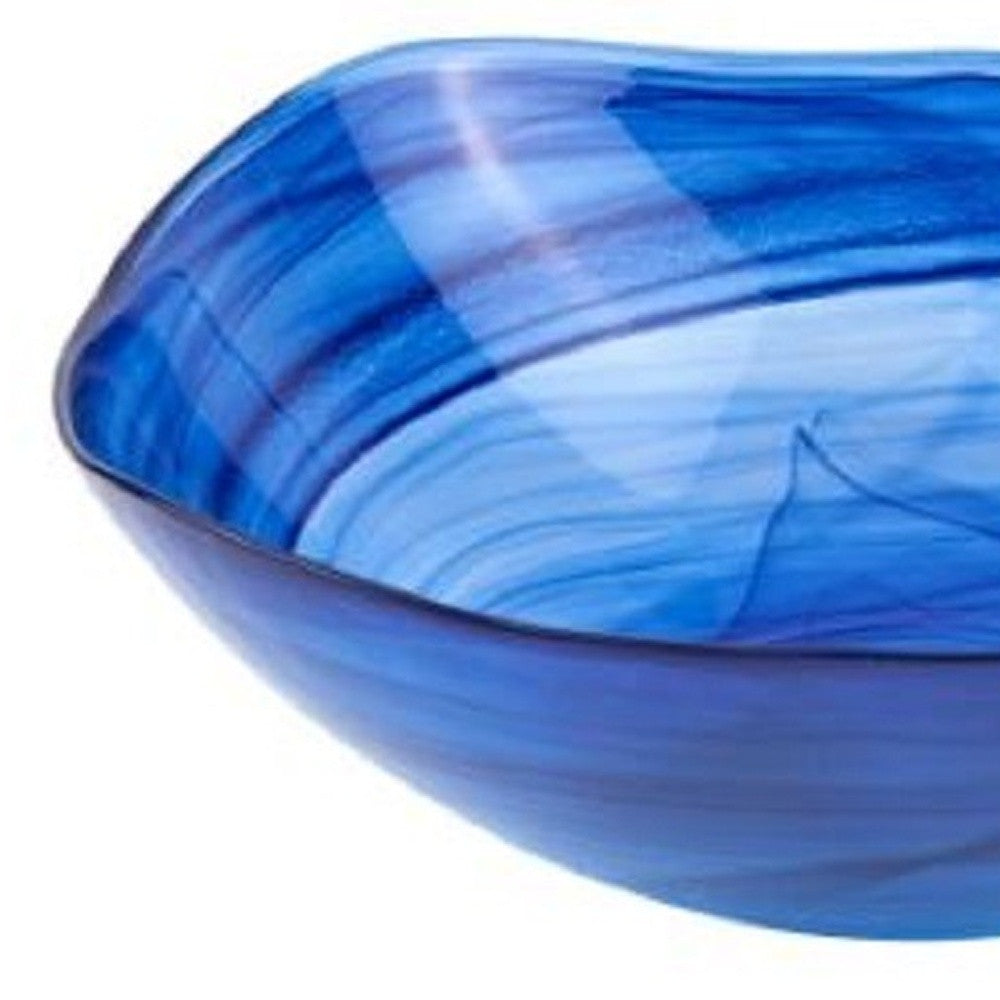 10’’ Modern Soft Square Blue Swirl Glass Bowl - Serving Bowls