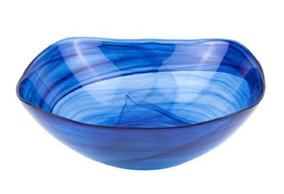 10’’ Modern Soft Square Blue Swirl Glass Bowl - Serving Bowls