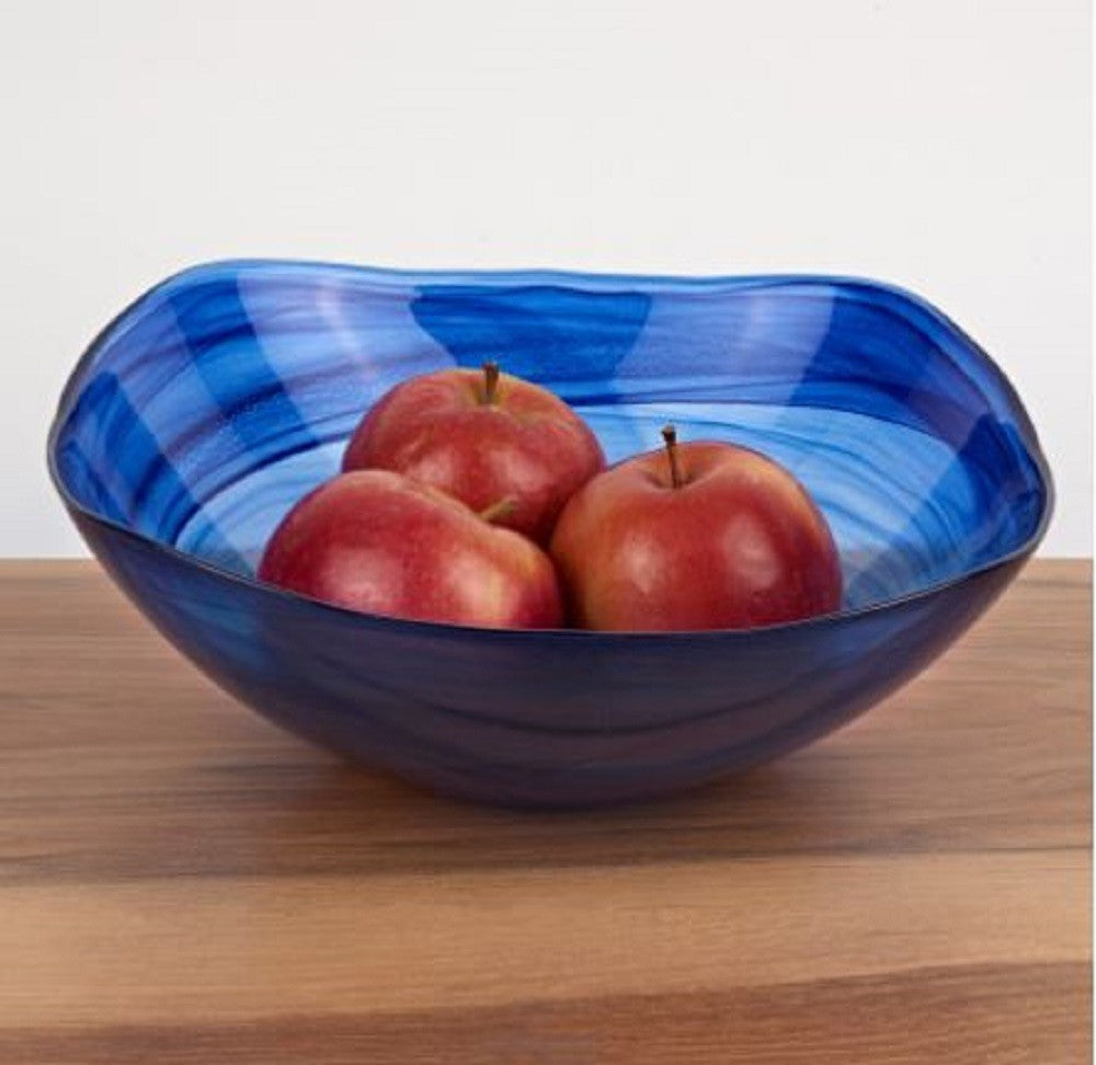 10’’ Modern Soft Square Blue Swirl Glass Bowl - Serving Bowls