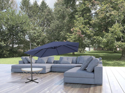 10’ Navy Blue Polyester Square Tilt Cantilever Patio Umbrella With Stand - Outdoor Umbrellas