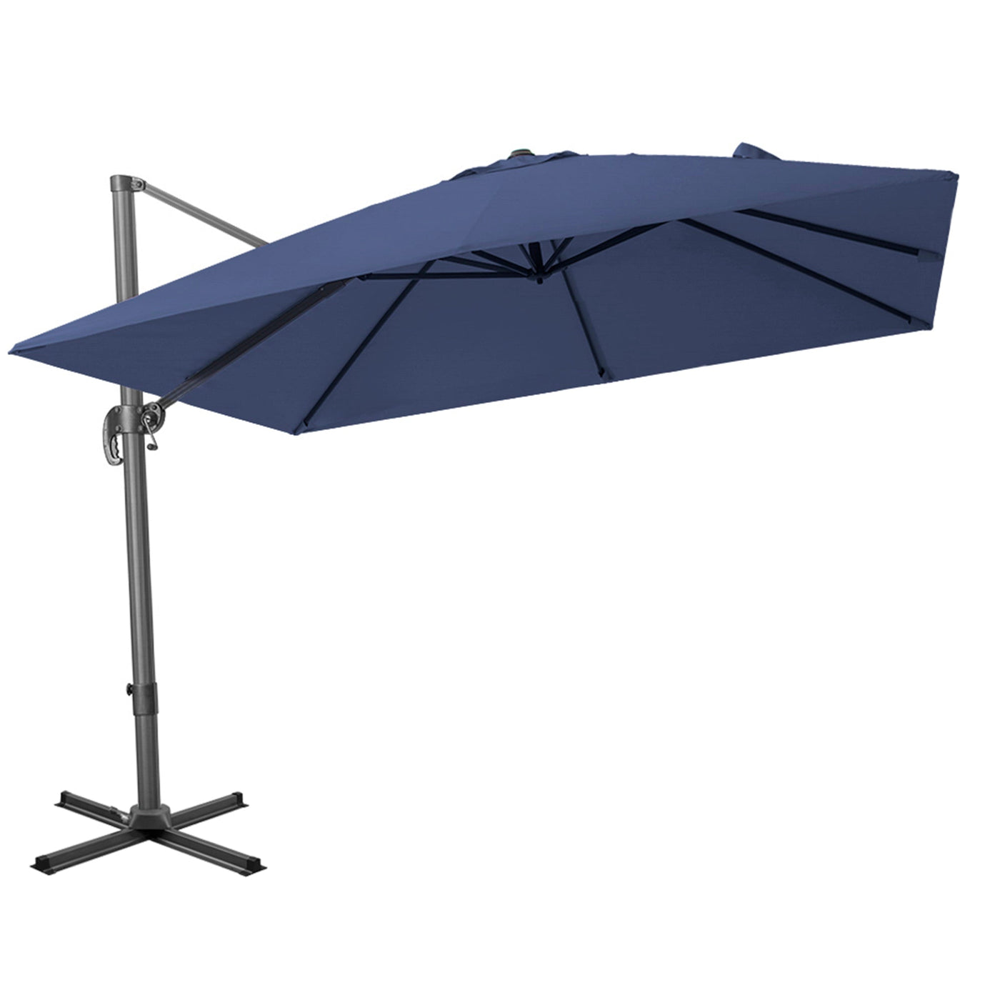 10’ Navy Blue Polyester Square Tilt Cantilever Patio Umbrella With Stand - Outdoor Umbrellas