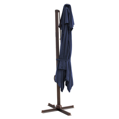 10’ Navy Blue Polyester Square Tilt Cantilever Patio Umbrella With Stand - Outdoor Umbrellas