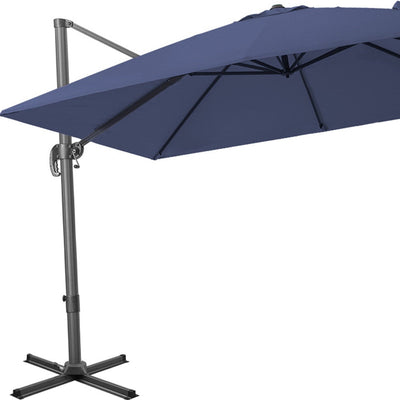 10’ Navy Blue Polyester Square Tilt Cantilever Patio Umbrella With Stand - Outdoor Umbrellas