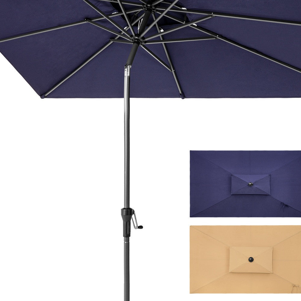 10’ Navy Polyester Rectangular Tilt Market Patio Umbrella With Stand - Outdoor Umbrellas