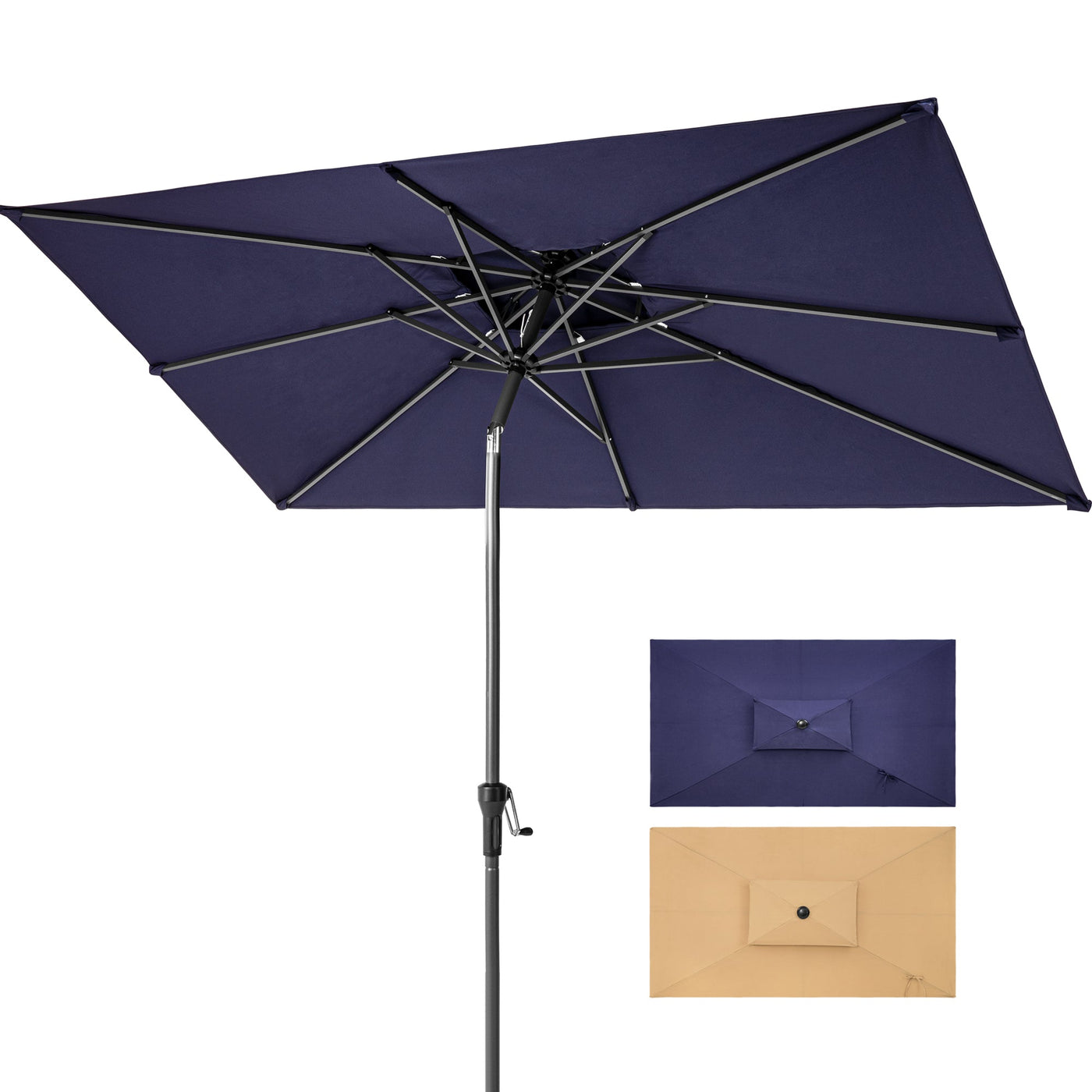 10’ Navy Polyester Rectangular Tilt Market Patio Umbrella With Stand - Outdoor Umbrellas