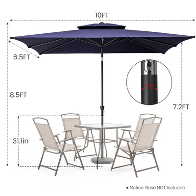 10’ Navy Polyester Rectangular Tilt Market Patio Umbrella With Stand - Outdoor Umbrellas