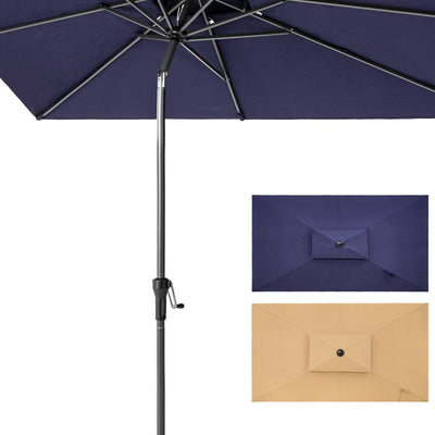 10’ Navy Polyester Rectangular Tilt Market Patio Umbrella With Stand - Outdoor Umbrellas