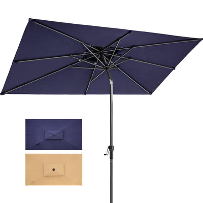 10’ Navy Polyester Rectangular Tilt Market Patio Umbrella With Stand - Outdoor Umbrellas