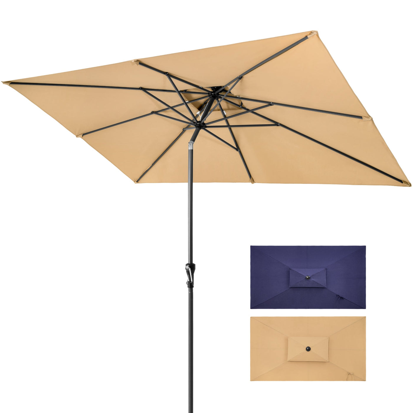 10’ Tan Polyester Rectangular Tilt Market Patio Umbrella - Outdoor Umbrellas