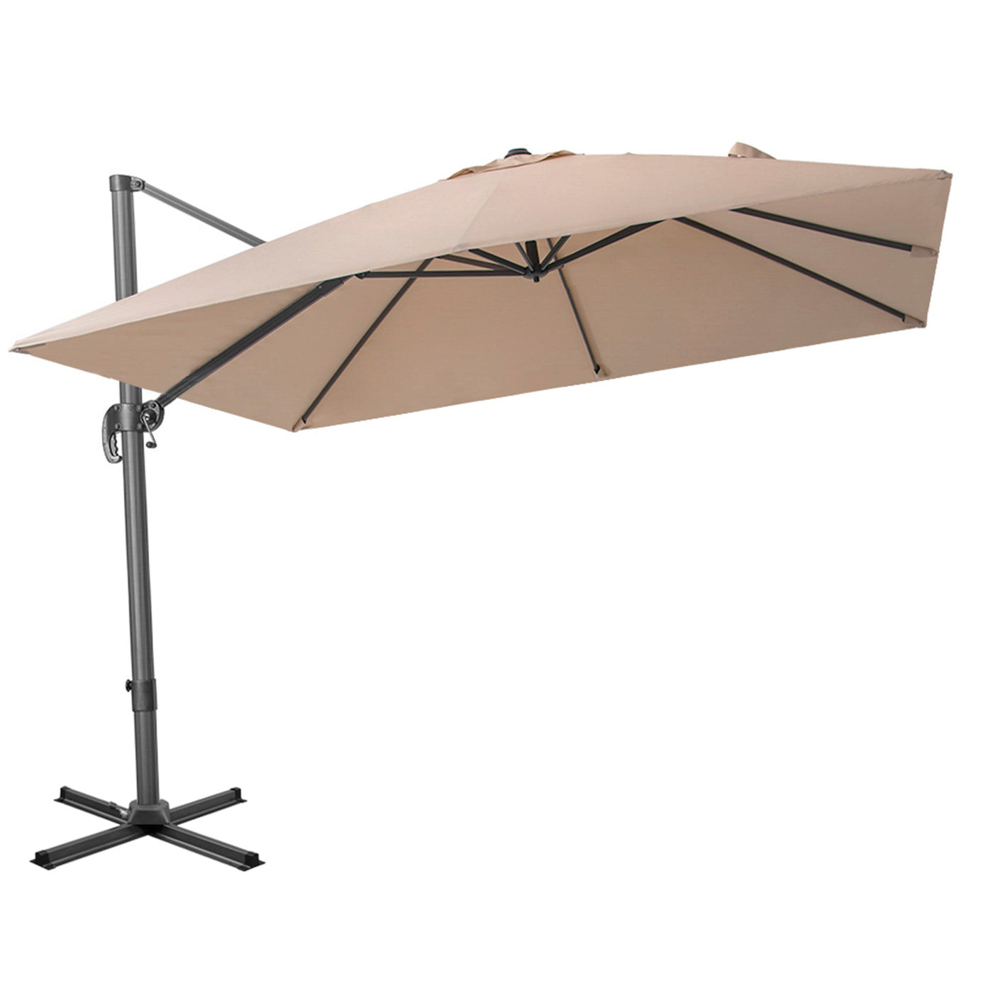 10’ Tan Polyester Square Tilt Cantilever Patio Umbrella With Stand - Outdoor Umbrellas